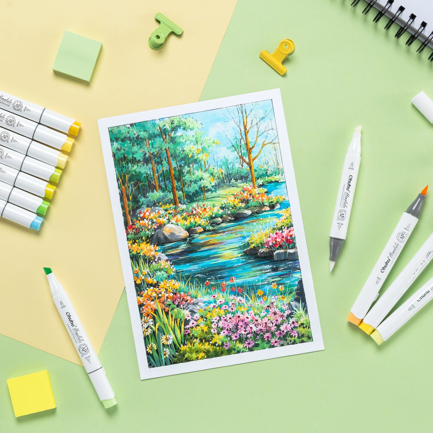 Ohuhu Honolulu B 168 Colors Brush & Fine Dual Tip Alcohol Marker Set + 8-size Tips Fineliner Pens