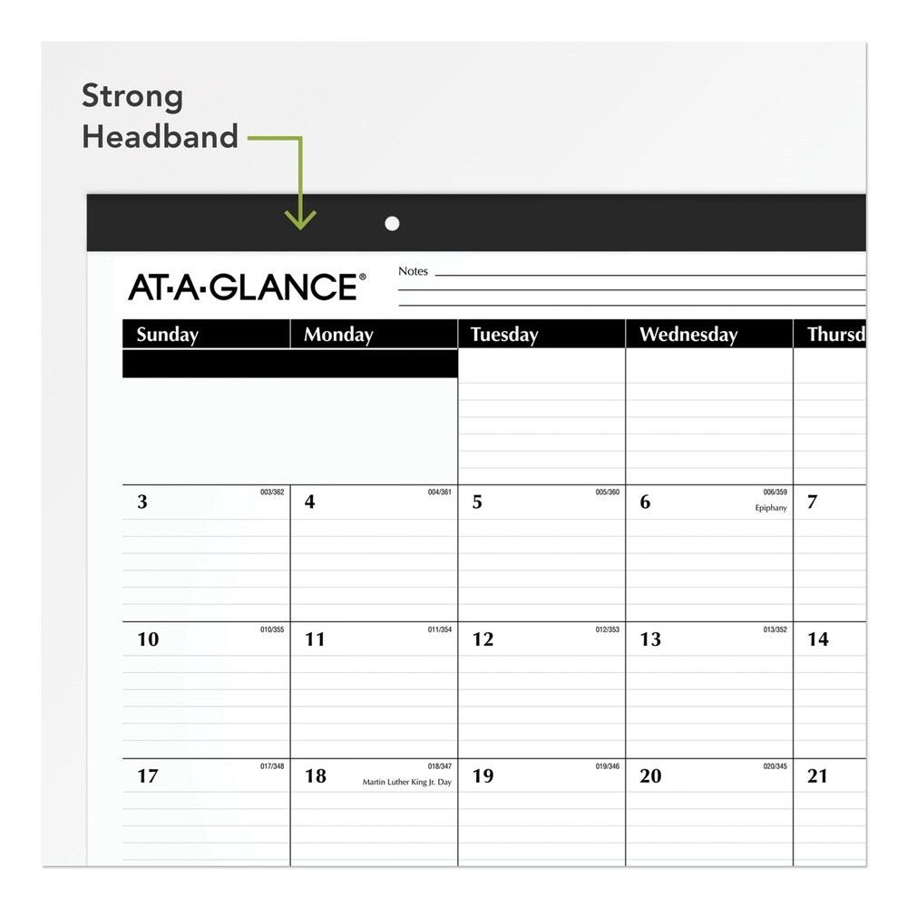 AT-A-GLANCE 12 Month: Jan 2026 to Dec 2026 22 in. x 17 in. Ruled Desk Pad - White Sheets, Black Binding/Black Corners