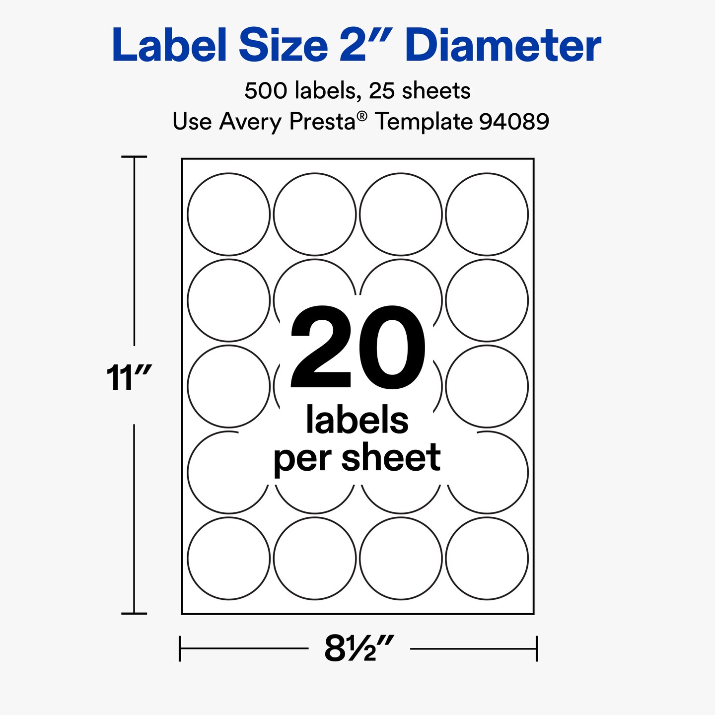 Avery® Durable White Round Waterproof Labels, 2" Diameter, Laser/Pigment-based Inkjet Printer Compatible, 1000 Printable Labels Total, Great for Branding, Packaging, and More