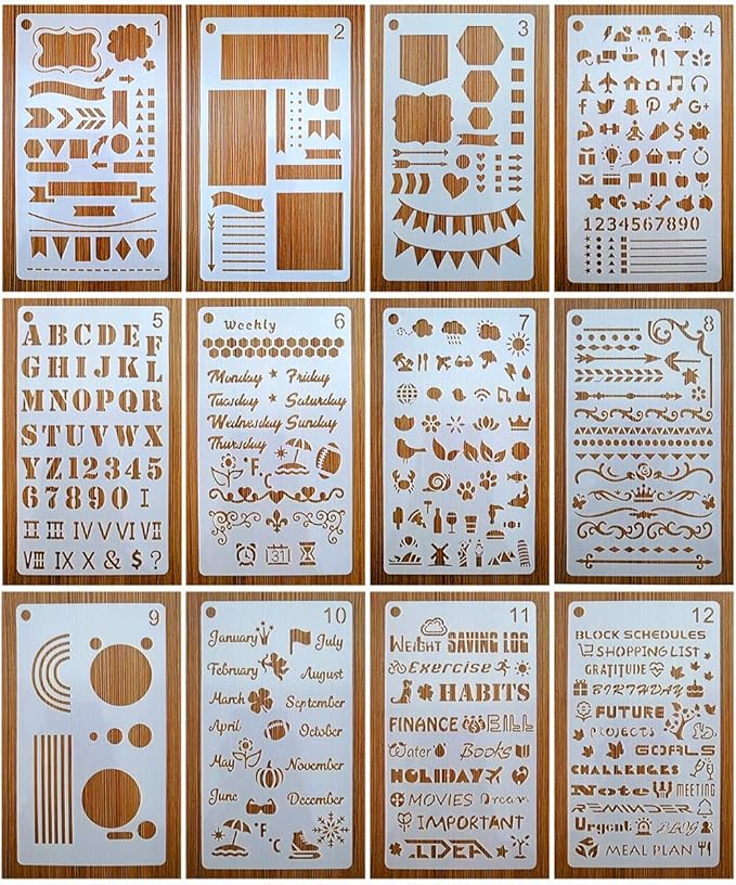 Journal Stencil Set for Dotted Journals, Journalling Supplies/Accessories Kit Includes Daily/Weekly/Monthly Calendars, Icon, Chart, Numbers,Shape
