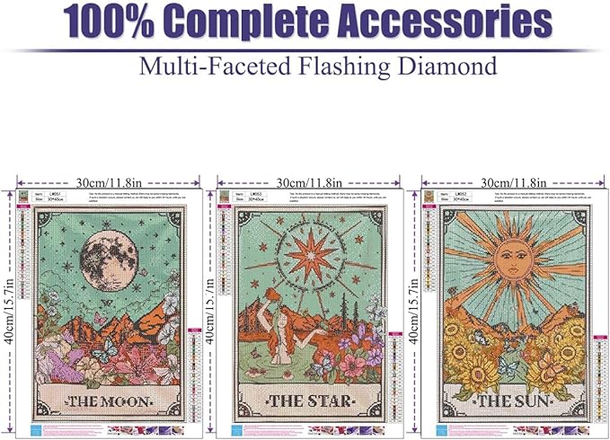 Diamond Painting Kits for Adults - 3 Pack Sun and Moon DIY 5D Diamond Art Kits Full Drill Diamond Dots Paintings with Diamonds Gem Art and Crafts Home Decor 12x16inch