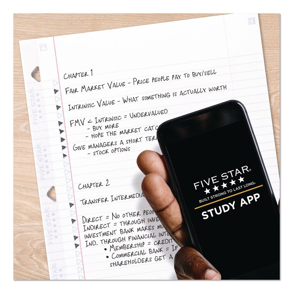Five Star 3-Hole 8.5 in. x 11 in. College Rule Reinforced Filler Paper Plus Study App - White