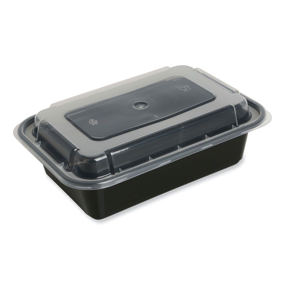 GEN 7.48 in. x 5.03 in. x 2.04 in. 16 oz. Plastic Microwavable Food Container with Lid - Rectangular Black/Clear (150/Carton)