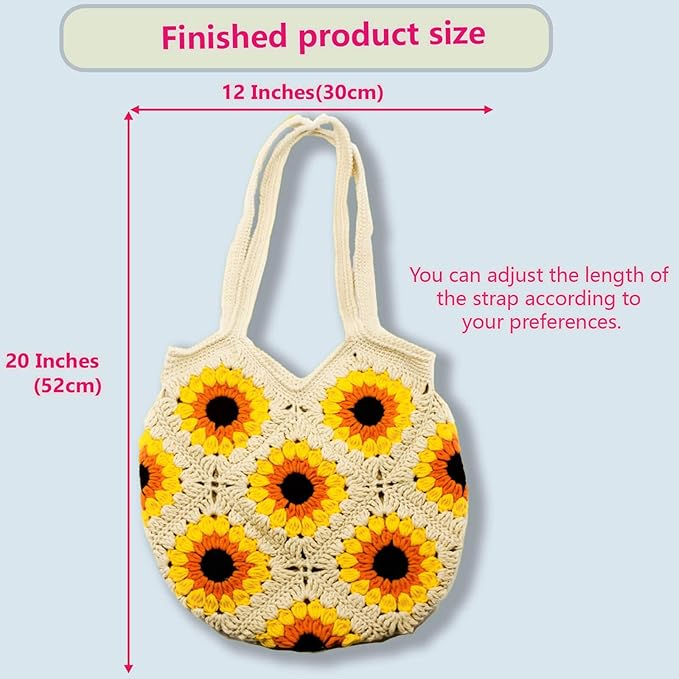 Crochet kit for Beginners Sunflower Tote Bag Granny Square Crochet Tote Bag with Step-by-Step Video Tutorials Knitting Kit Beginner Crochet Kit for Adults