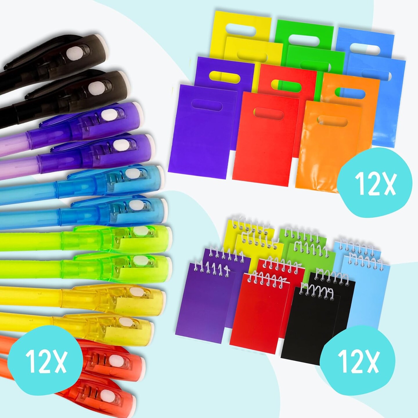 4E&#x27;s Novelty 12 Fun Pens for Kids &#x2013; 12 Magic Pen UV Light Pen, Notebooks &#x26; Goodie Bags &#x2013; Goodie Bags Stuffers for Kids 8-12