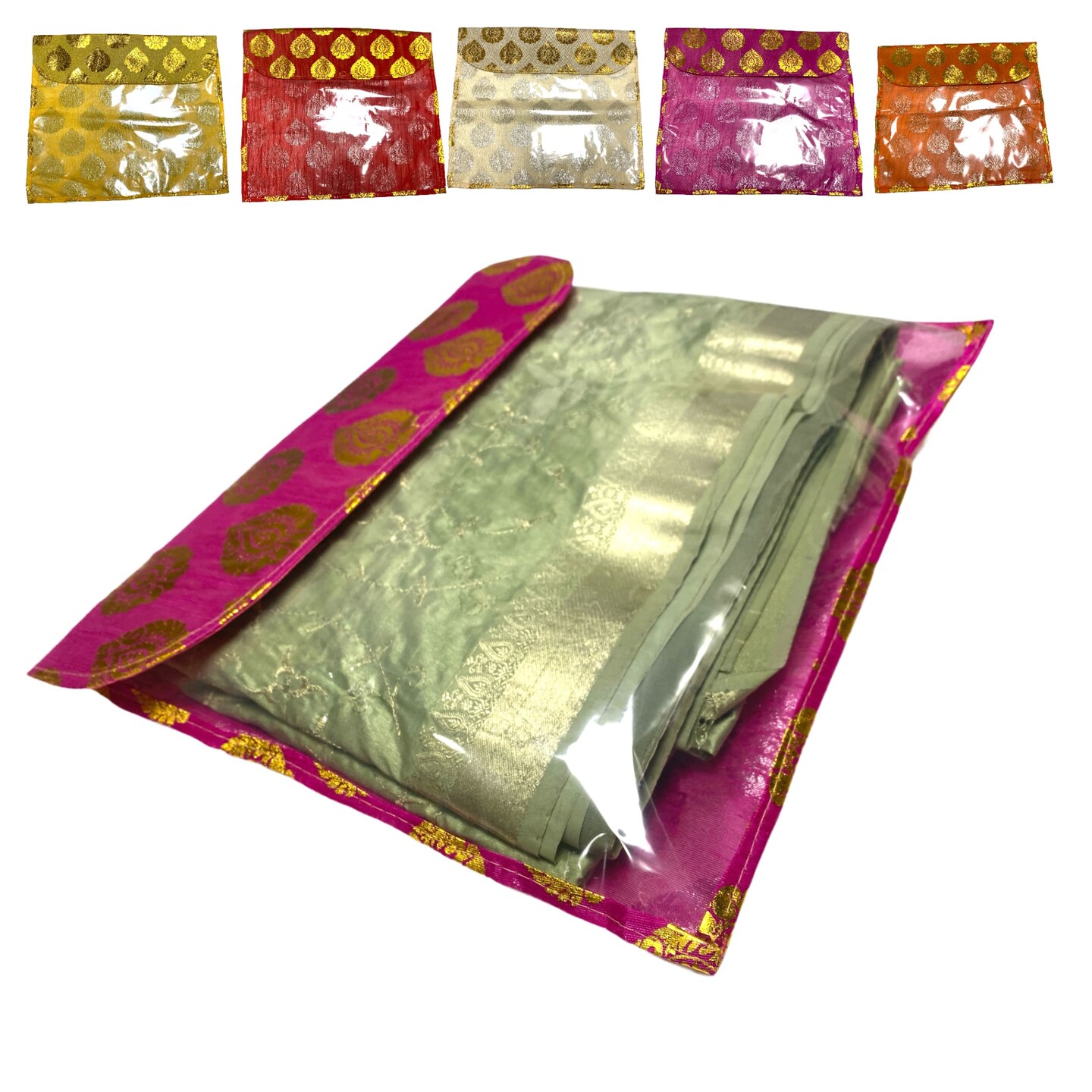 5 Assorted Brocade Sari Bags with Zipper Closure Clothes Organizer Sari Storage Bag for Wardrobe and Gifting Storage Wedding Favor Cloth Case Birthday