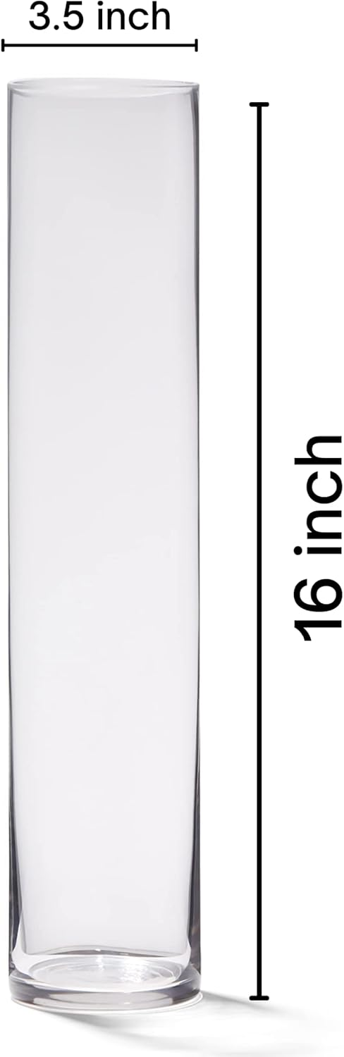 4E&#x27;s Novelty 16&#x22; Cylinder Glass Vase &#x2013; Elegant Clear Glass Vase for Flowers, Candles &#x26; Decor. Perfect Cylinder Vase!