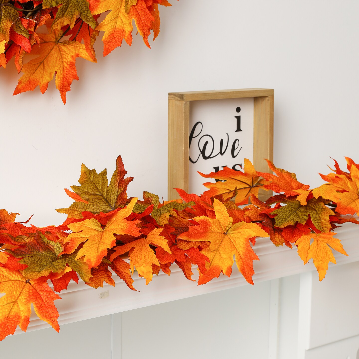 Set of 2 Fall Lighted Maple Leaves Wreath/Garland with Timer
