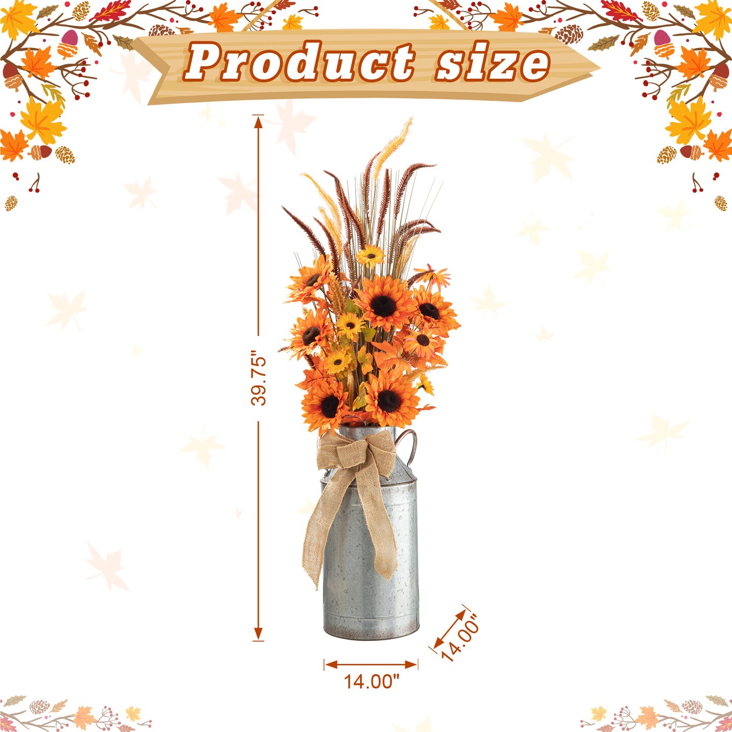 Set of 2 Fall Sunflower Leaf Potted Tree Thanksgiving Porch Decor
