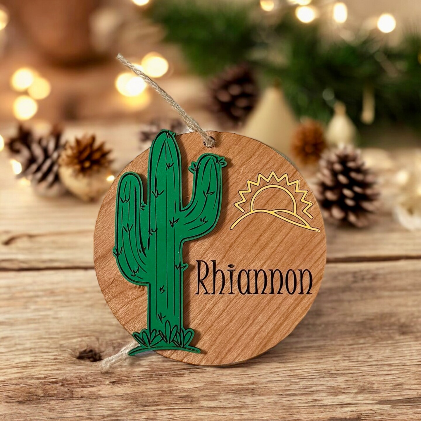 Personalized Cactus Ornament Desert Sun Christmas Decoration Southwestern Name Keepsake Rustic Boho Tree Ornament product 3