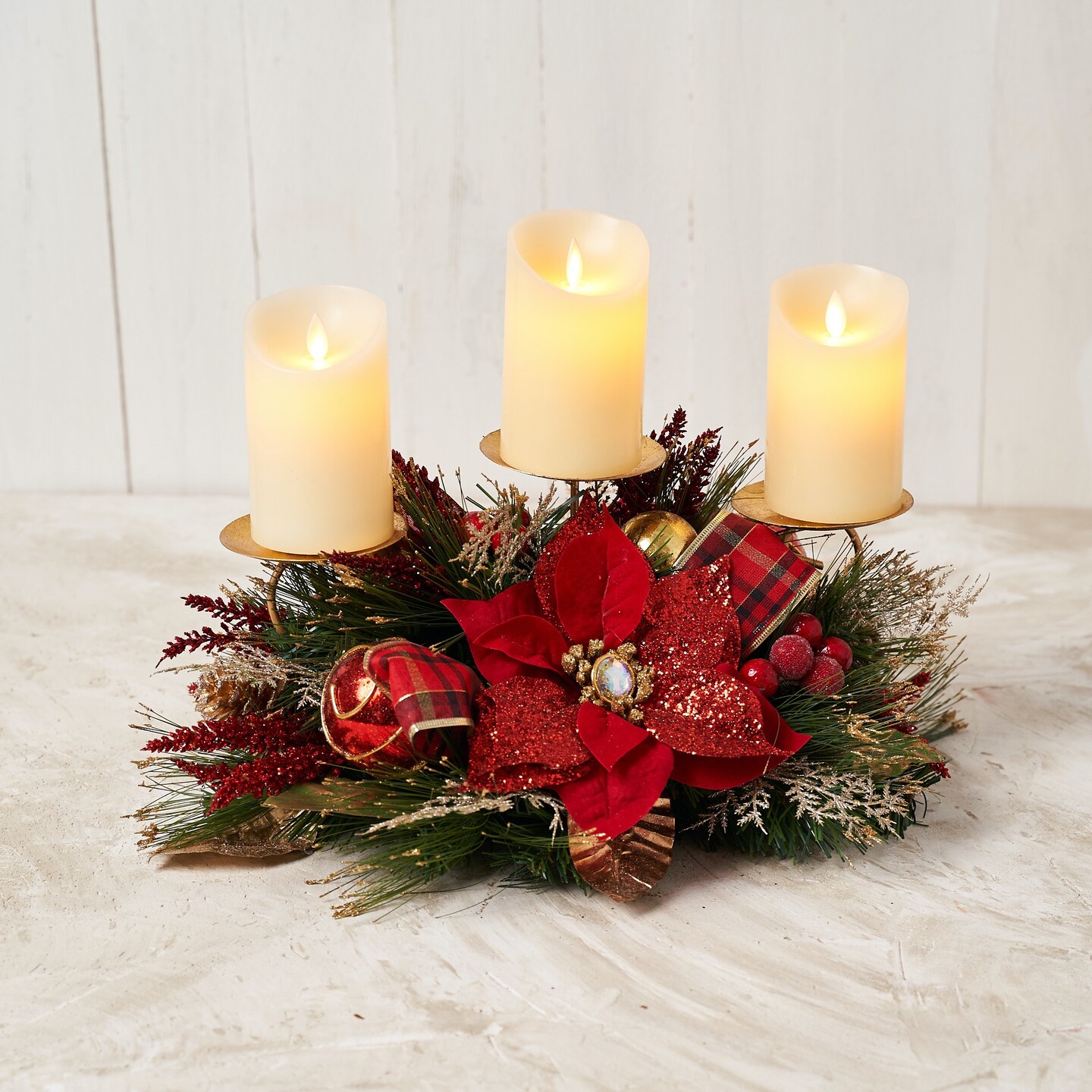 Christmas Poinsettia Candelabra, Candle Holder, Tabletop Centerpiece