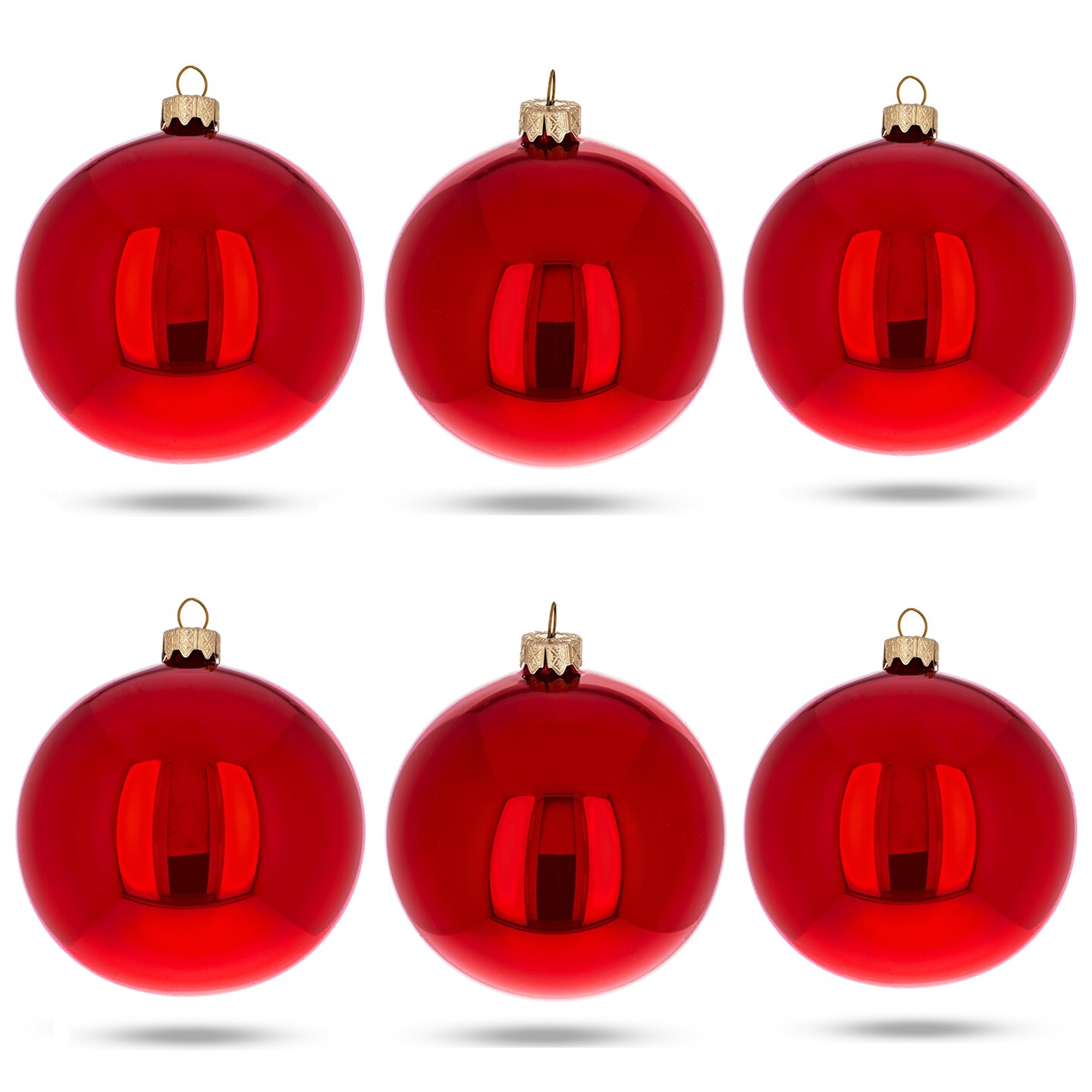 Set of 6 Red Glossy Glass Ball Christmas Ornaments 3.25 Inches