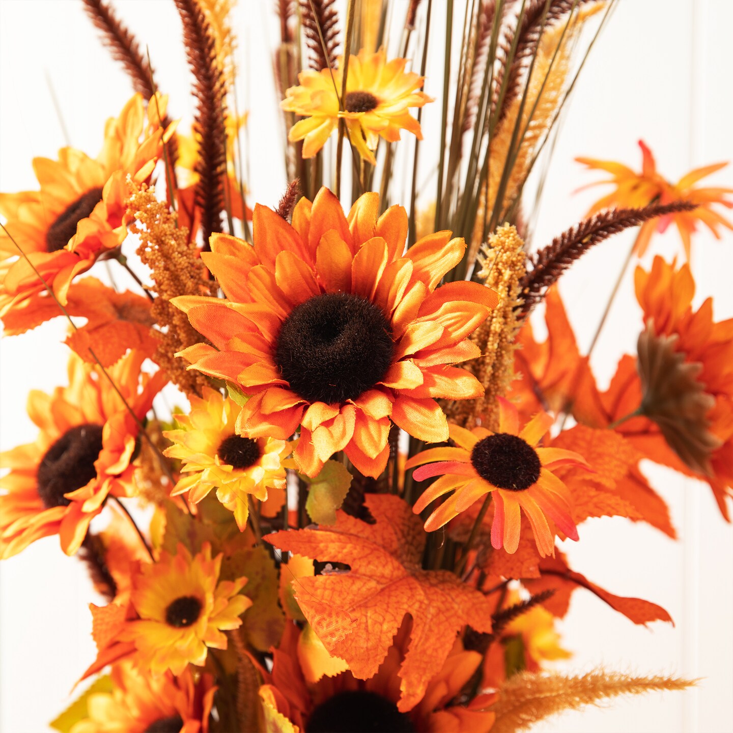 Set of 2 Fall Sunflower Leaf Potted Tree Thanksgiving Porch Decor