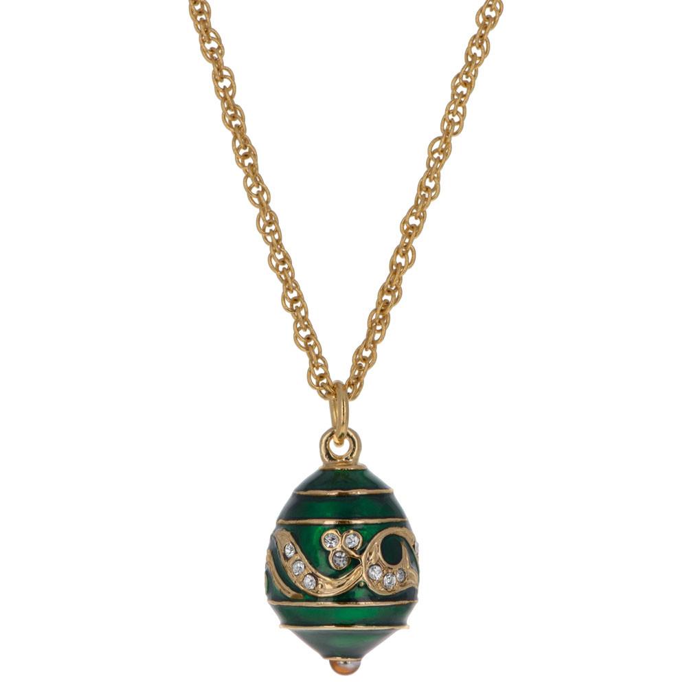 Regal Currents: Green Enameled Wave Royal Egg Necklace, 20 Inches