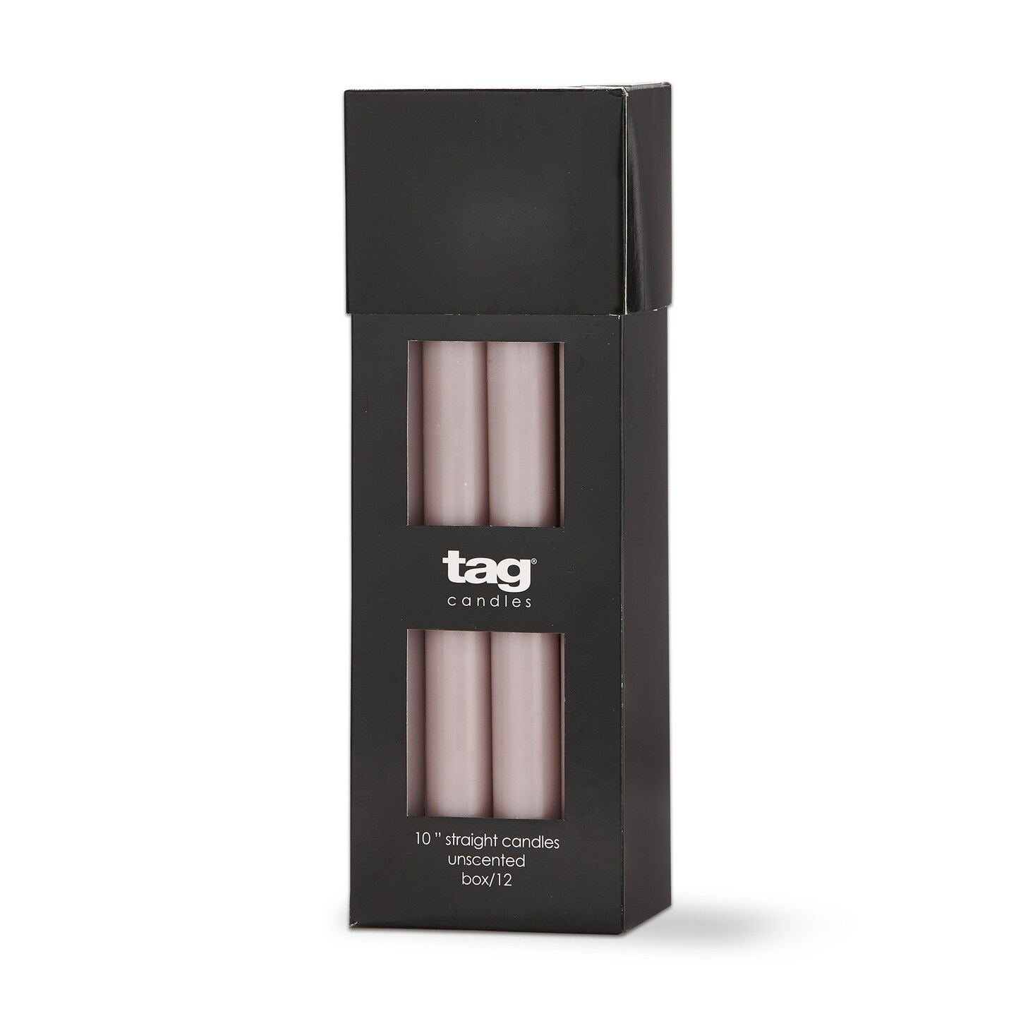 Color Studio 10&#x22; Straight Taper Unscented Smokeless Paraffin Wax Candle Lavender, Burn Time 10 hrs. Set 12