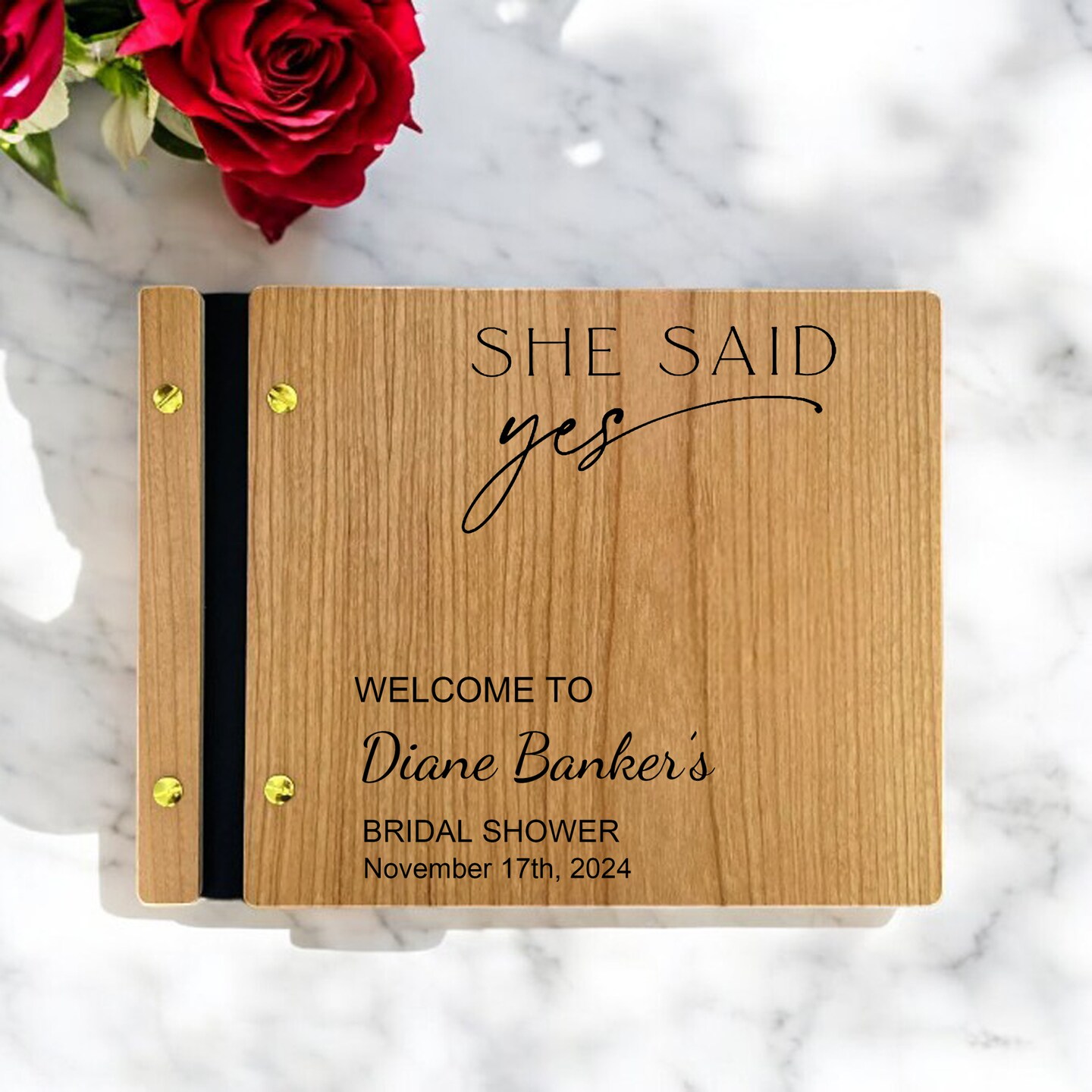 product name is Bridal Shower Guestbook - Letters To The Bride Guest Book - Bridal Shower Album - Wood Wedding Guestbook - Personalised Guest Book - Recepti