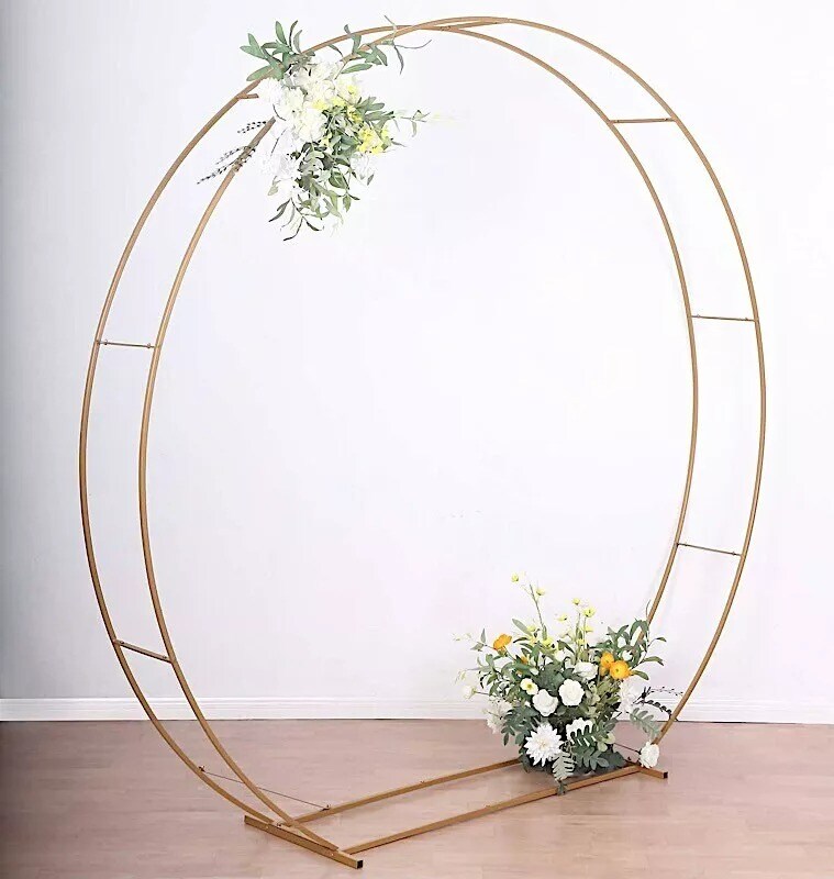 Gold 8 feet Metal Double Hoop BACKDROP STAND Wedding Arch Party Events Supplies