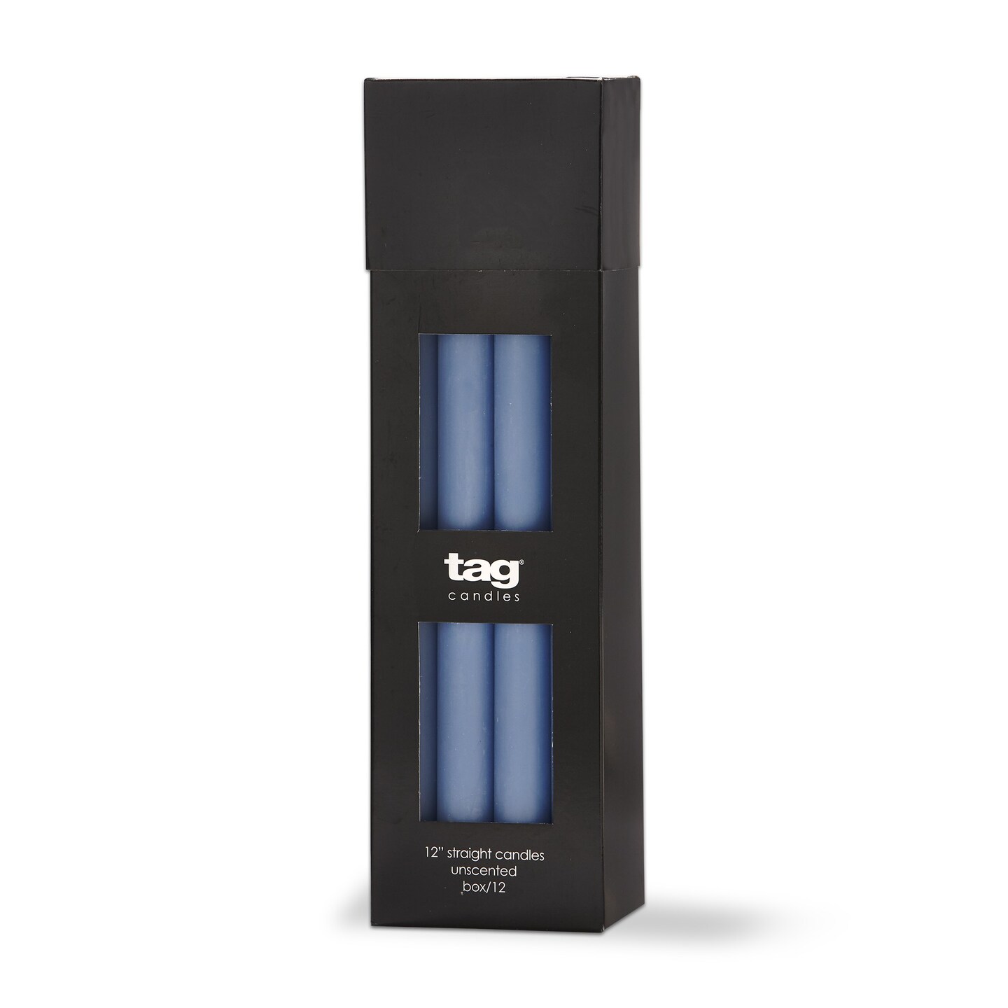Color Studio 12&#x22; Straight Taper Unscented Smokeless Paraffin Wax Candle Blue, Burn Time 12 hrs. Set 12