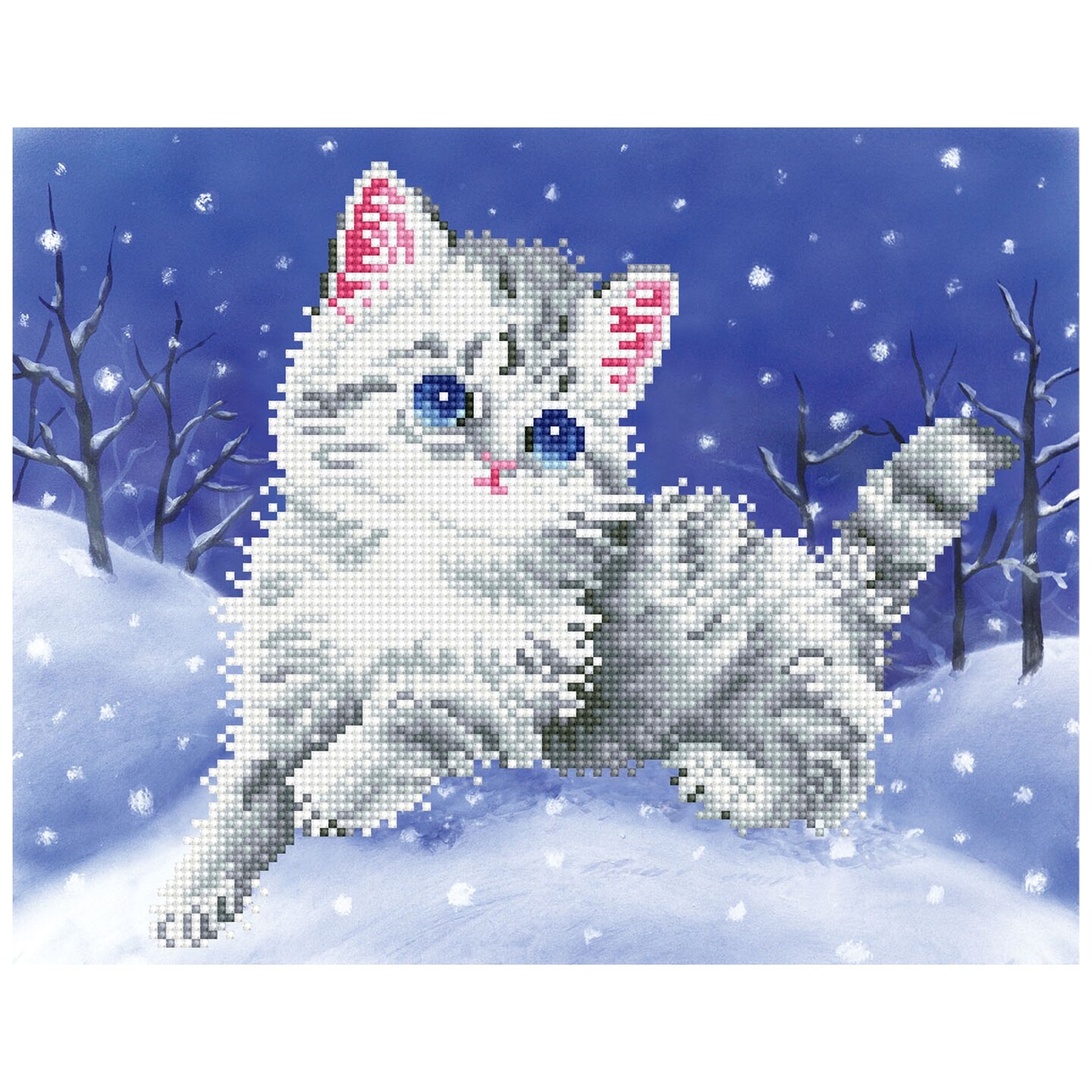Diamond Dotz Kitten in the Snow with Frame Cat Diamond Painting Kits for Adults - Diamond Art Kits a Relaxing Creative Craft Kit with Dotz Gems 14&#x22;x11&#x22;