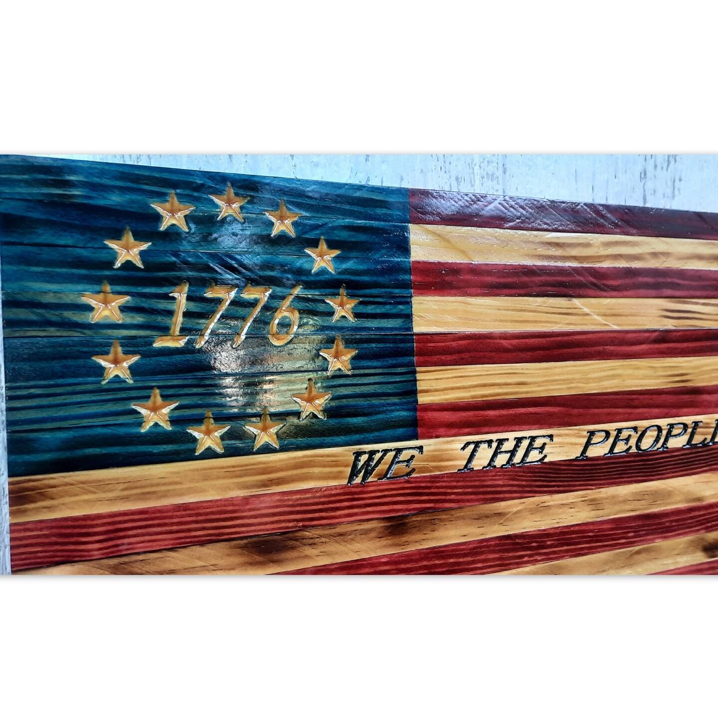 Rustic 1776 Wooden American Flag, Carved with We The People ...