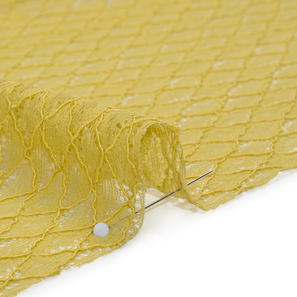 1 Yard Chartreuse Corded Lace Fabric Diamond Lattice Eyelash Edge Sheer Nylon Rayon 50 Inch Width