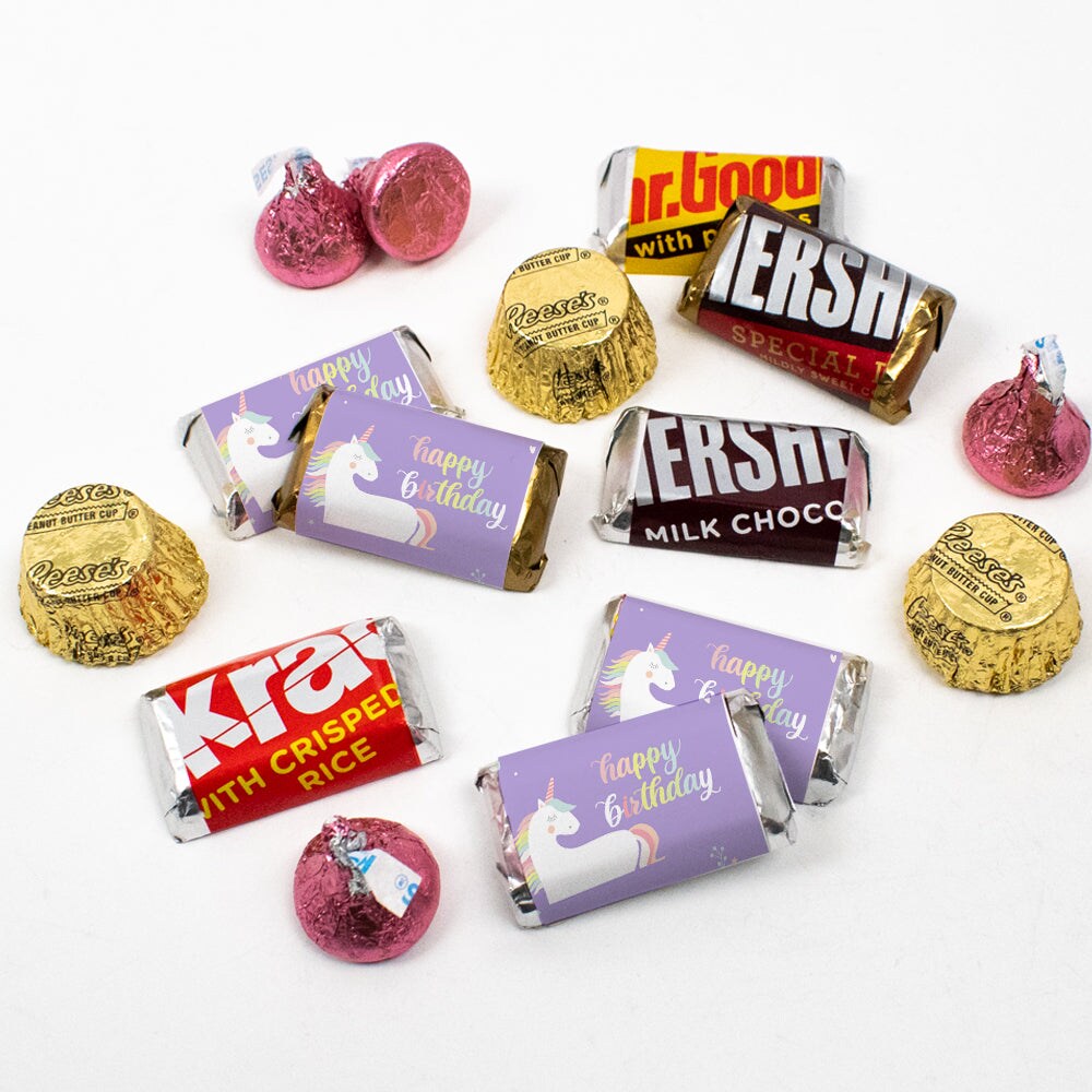 120 pcs Unicorn Kid's Birthday Candy Party Favors Hershey's Chocolate Kit (2 lb, Approx. 120 Pcs) - By Just Candy