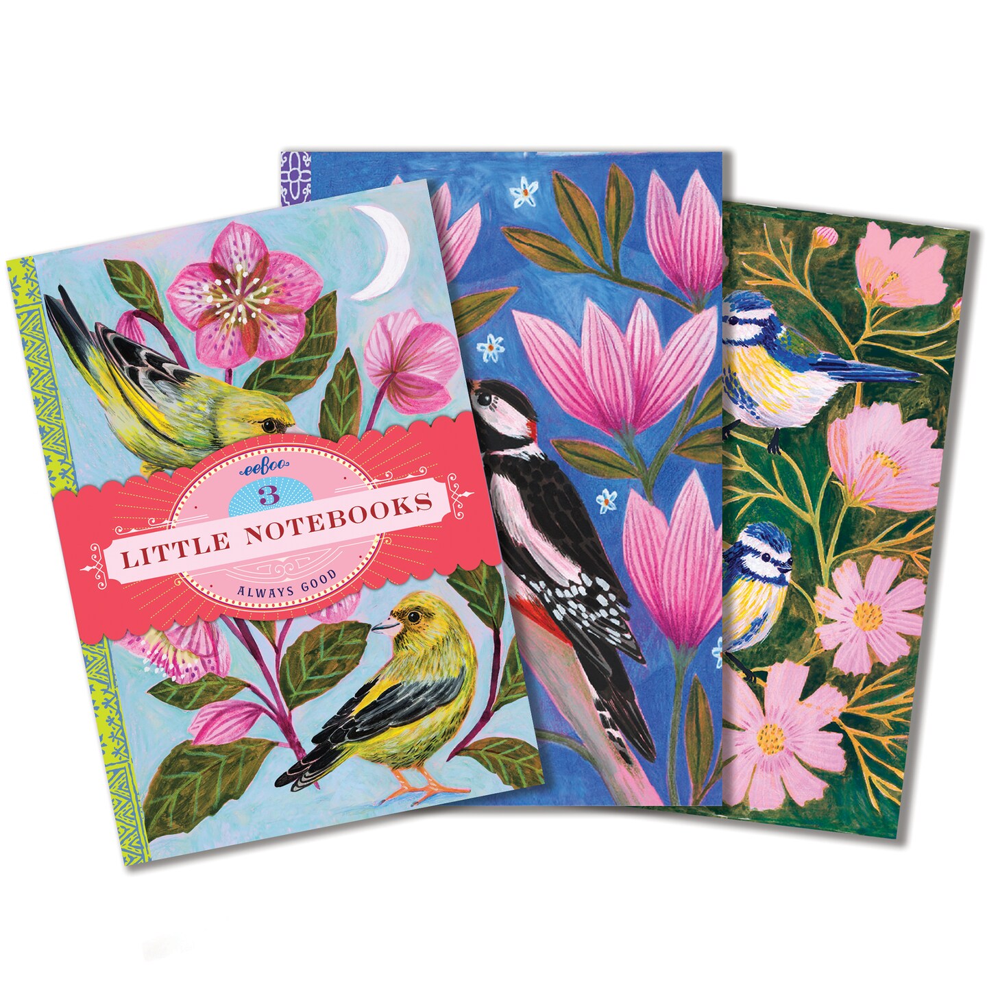 eeBoo Piece & Love: Birds Little Notebooks - Set of 3, 5.75 x 4