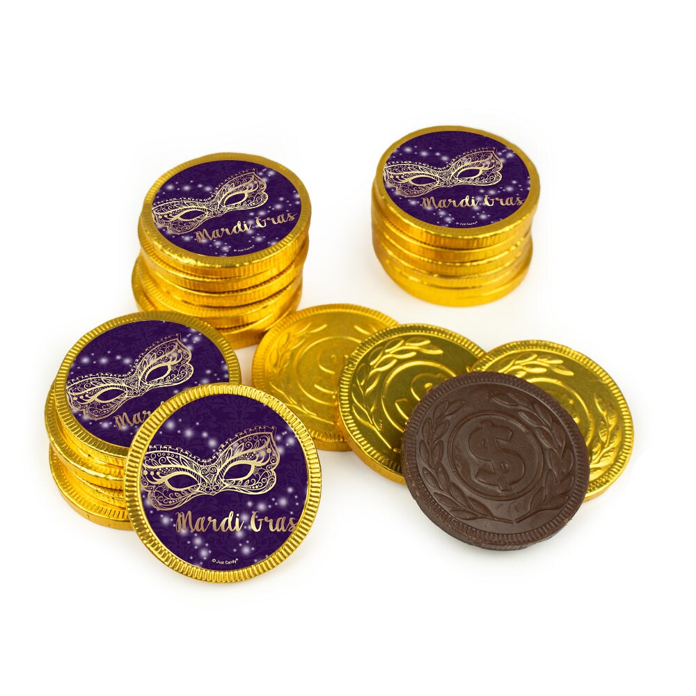 80ct Mardi Gras Candy Chocolate Coins Party Favors (80 Pack) - Golden Elegance - By Just Candy