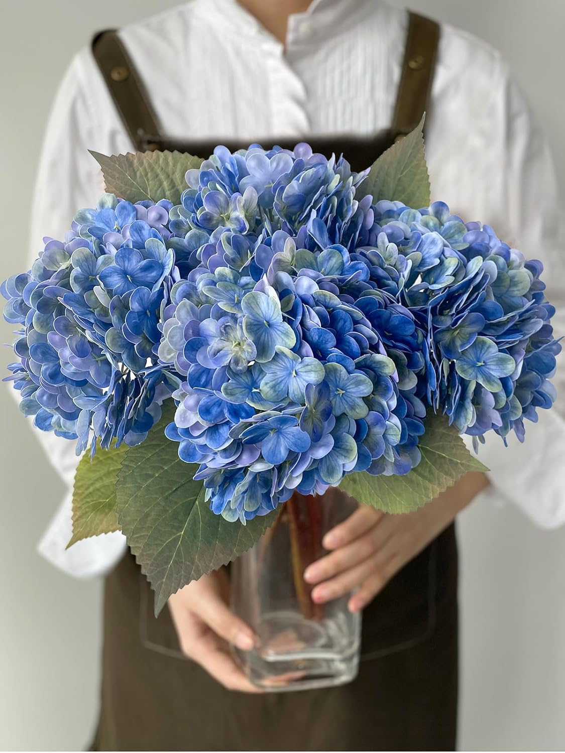 Dark Blue Vintage Hydrangea Artificial Flowers,4Pcs 21" Boho Real Touch Artificial Hydrangea,Fake Silk Flowers for Dinning Tables Party Outdoor Home Cemetery Kitchen Wedding Bouquet