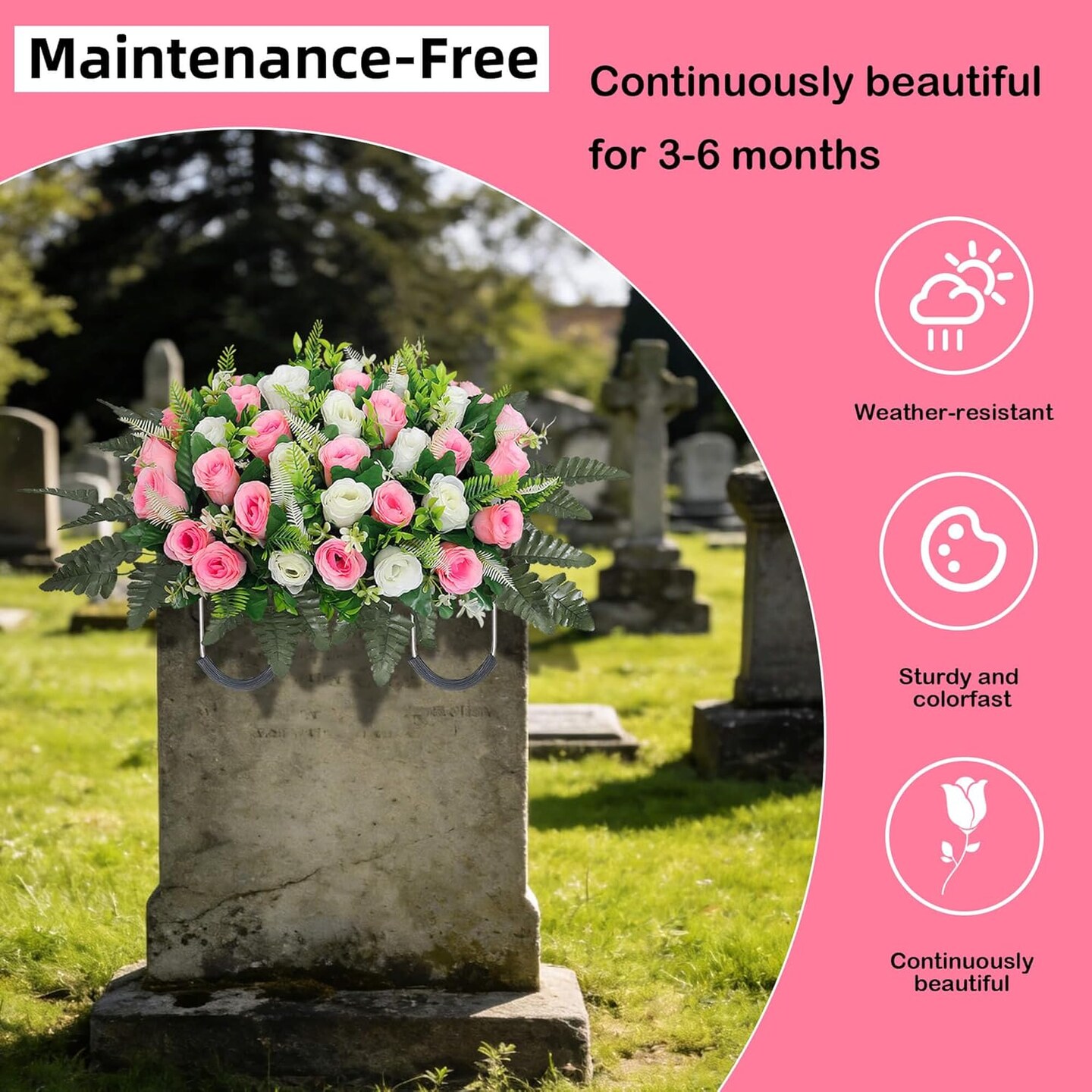 Artificial Cemetery Flower Saddles Cemetery Flowers for Grave Memorial Grave Flowers with Vases for Cemetery Decoration
