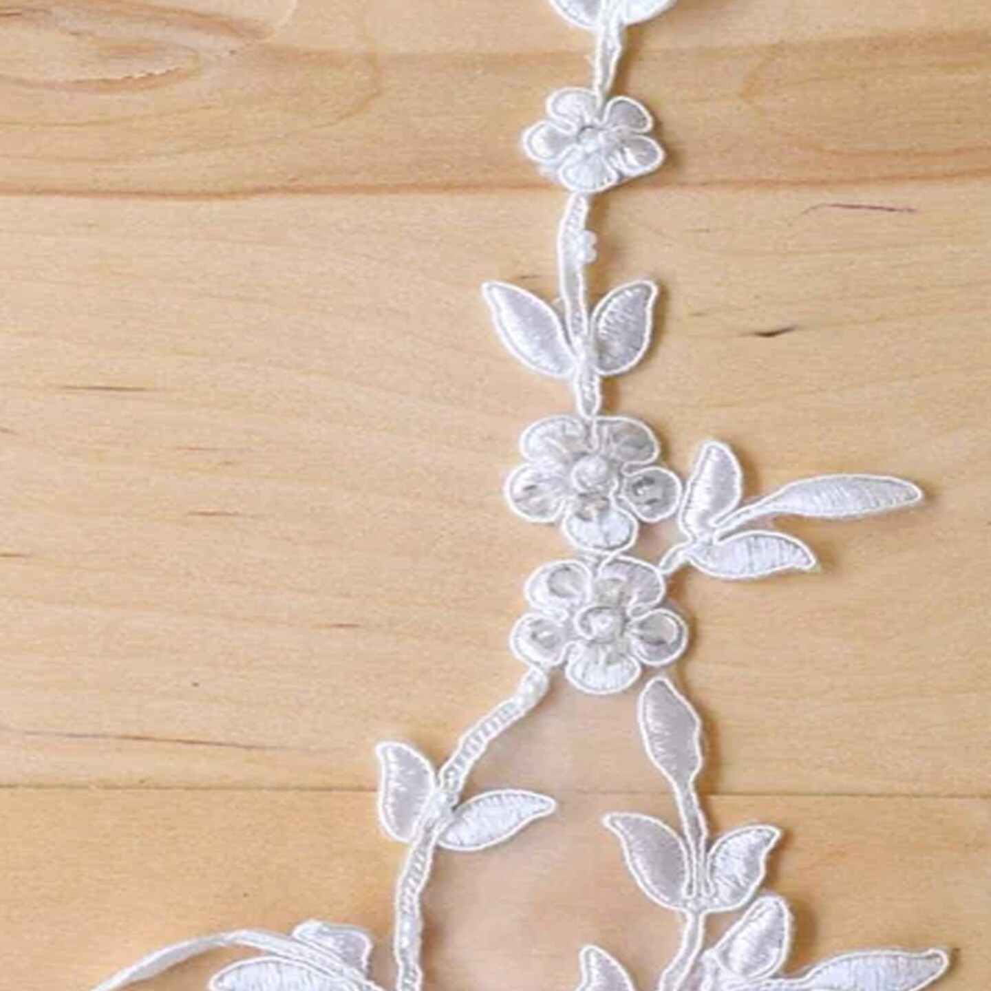 1 Pair 16" Length Ivory Beaded Floral Lace Appliques for Wedding Dress Veil Decoration