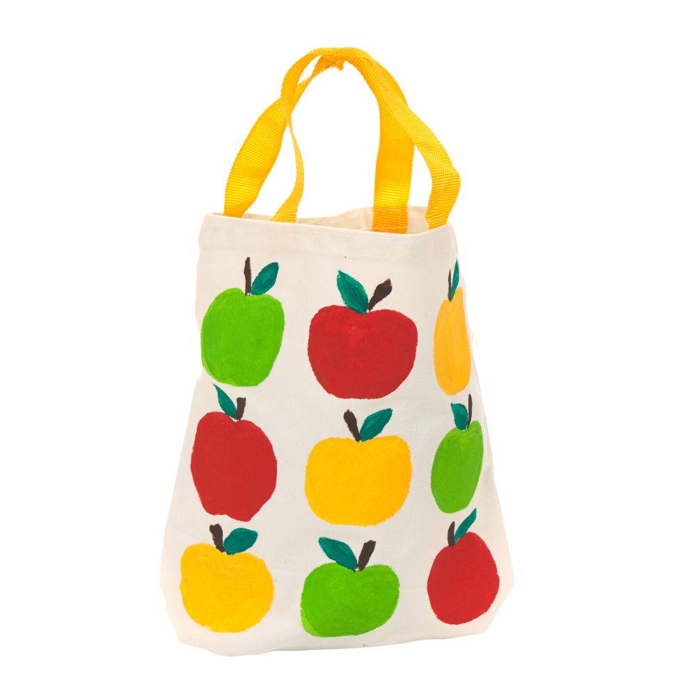 Colorations Set of 12, Kids Decorate Their Own Durable Small Canvas Tote Bags with Colored Handles, Arts &#x26; Crafts, 8-1/2 inches W x 8-1/4 inchesH x 2-1/4  inches D, Personalize Party Favor, Lunch Bag