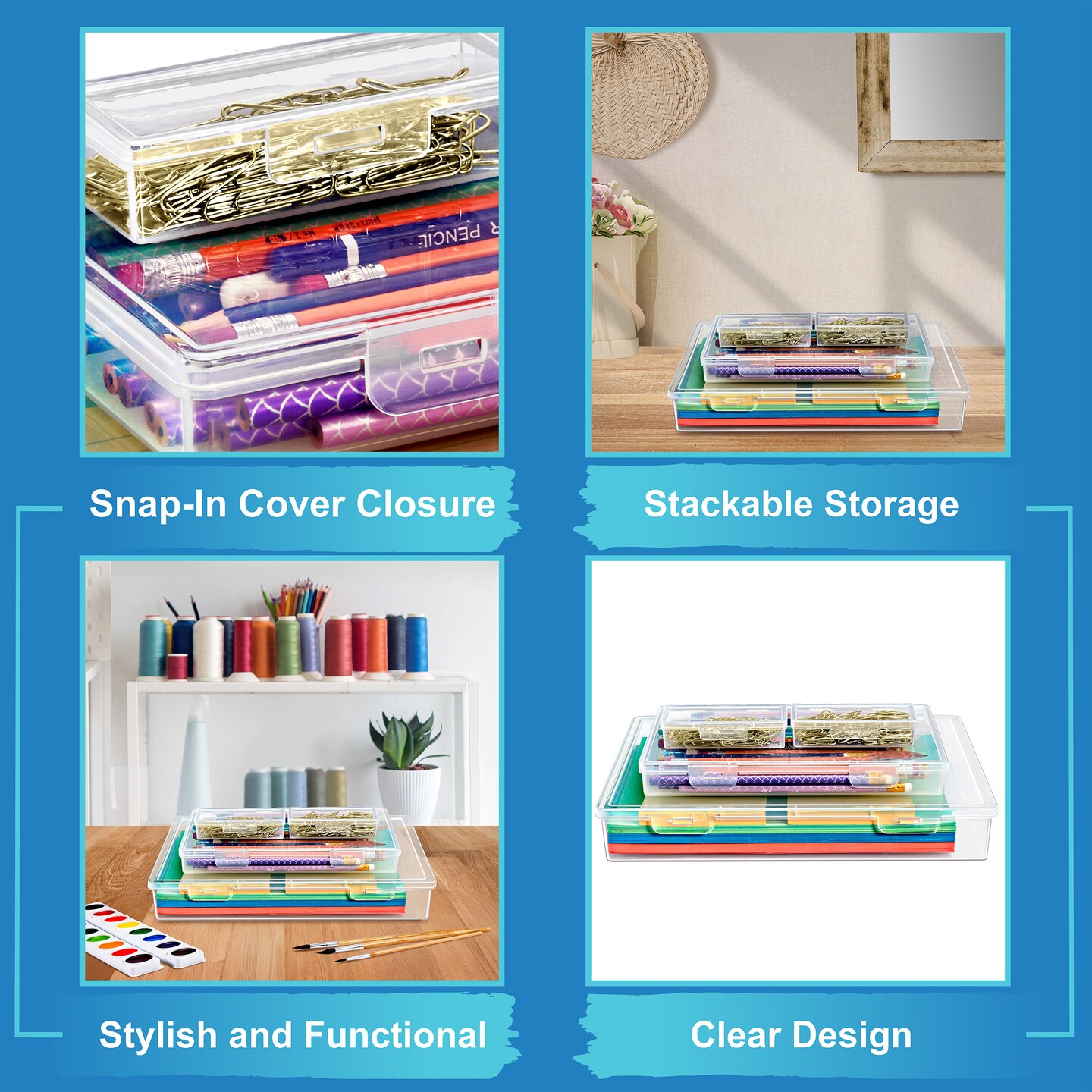 Sorbus 4 Piece Stackable Document & Paper Storage Box Set - Multipurpose for Letter, Check, Small office tools - Perfect for Office, Craft Supplies & More!