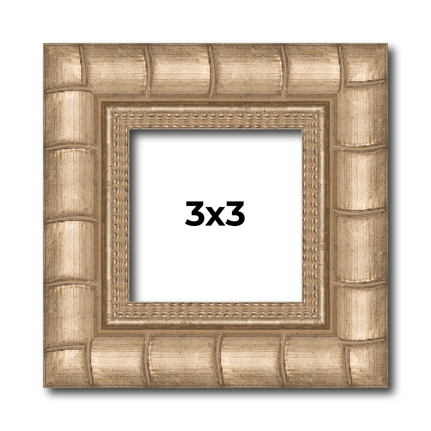3x3 Silver Modern Bamboo Picture Frame - UV Acrylic, Foam Board Backing, Hanging Hardware
