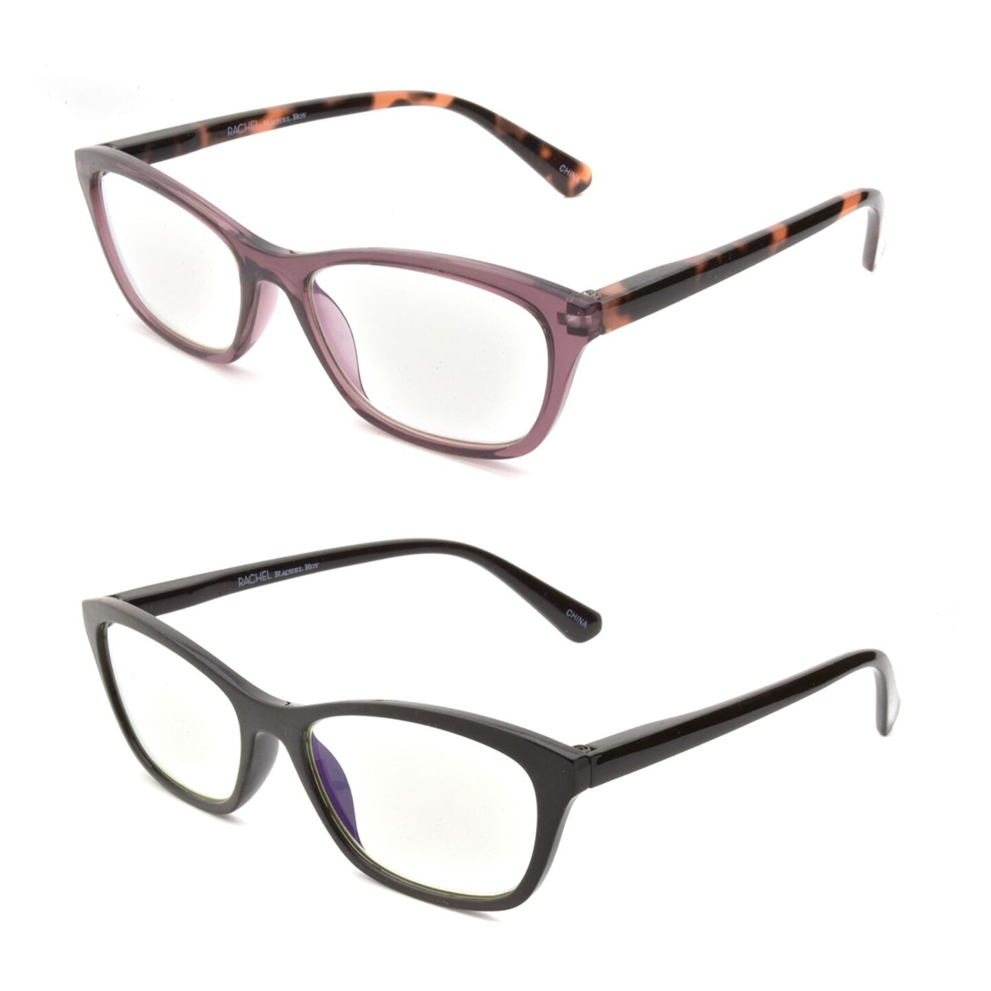 RACHEL Rachel Roy 2pk Blue Light Reading Glasses, Black and Animal Print 1.00 Diopter