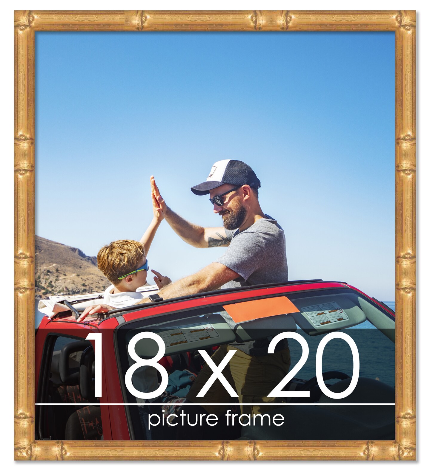 18x20 Thin Bamboo Picture Frame with UV Resistant Acrylic Acid Free Backing Available in 2 Finishes Gold and Brown