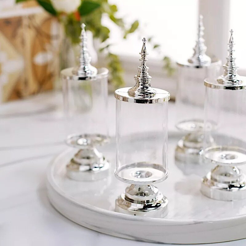 6 Silver Clear 7" tall Mini Jars with Lids Favor Holders Party Events Supplies