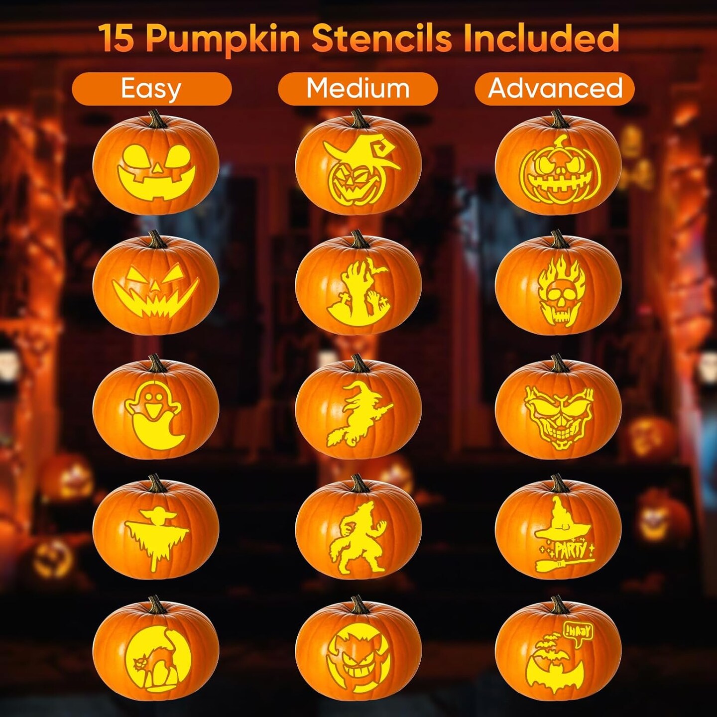 Pumpkin Carving Kit with Stencils, 31 PCS Halloween Pumpkin Carving Tools, Professional Pumpkin Carving Set, Heavy Duty Stainless Steel Jack-O-Lanterns Pumpkin Carving Knife for Kids Adults
