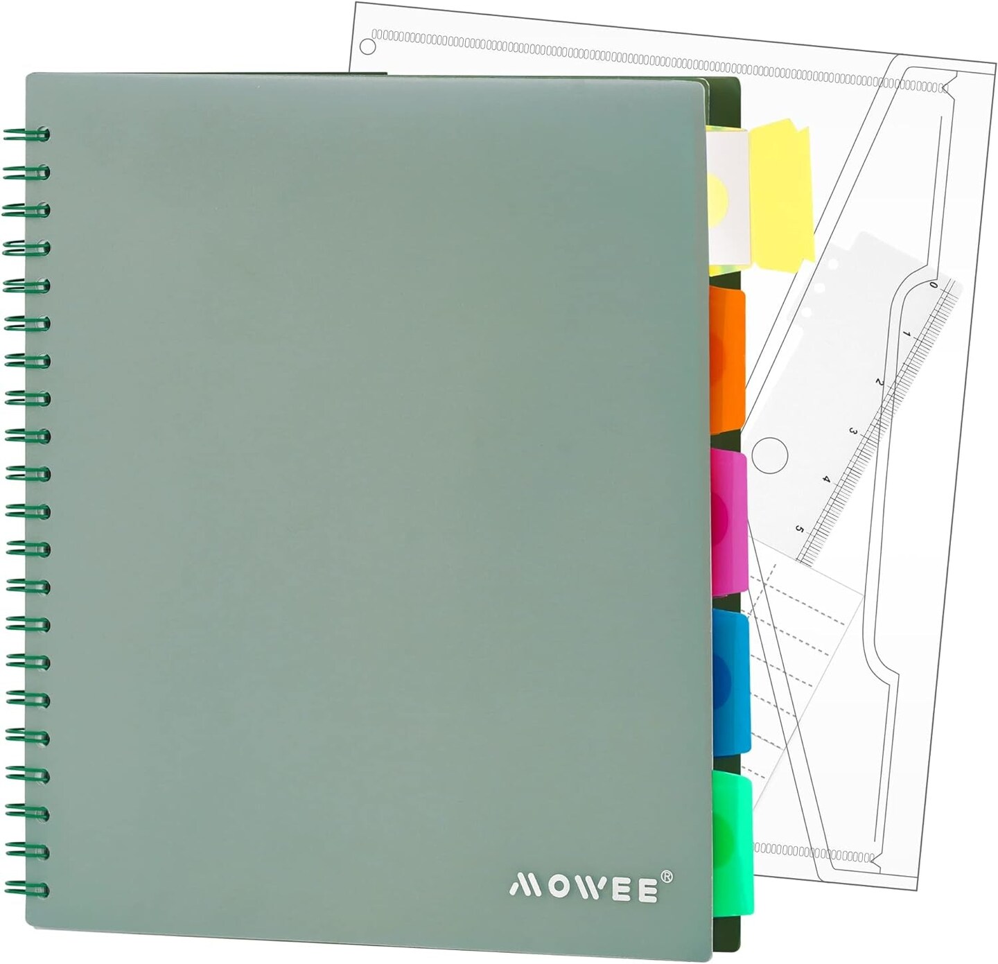 5 Subject Notebook - Spiral Notebook, College Ruled Notebook with Dividers Pocket, Tabs, 11&#x22; Ruler, 200 Pages, for Writing Journal, Home &#x26; Office, School Supplies, 8.5&#x27;&#x27;X11&#x27;&#x27; Forest Green