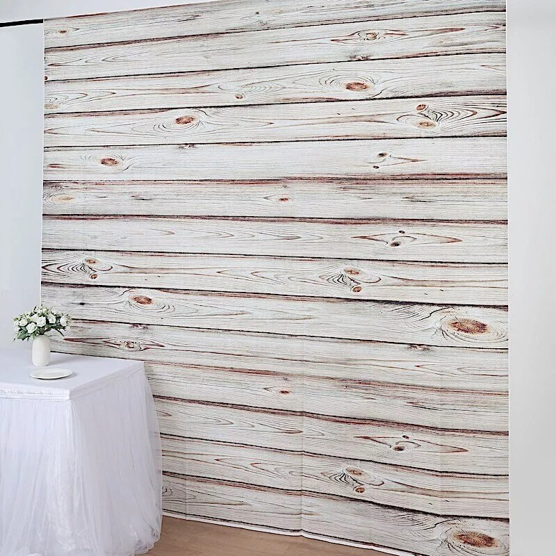 8 ft x 8 ft White Printed Vinyl Photo Backdrop Wood Design Party Banner Events