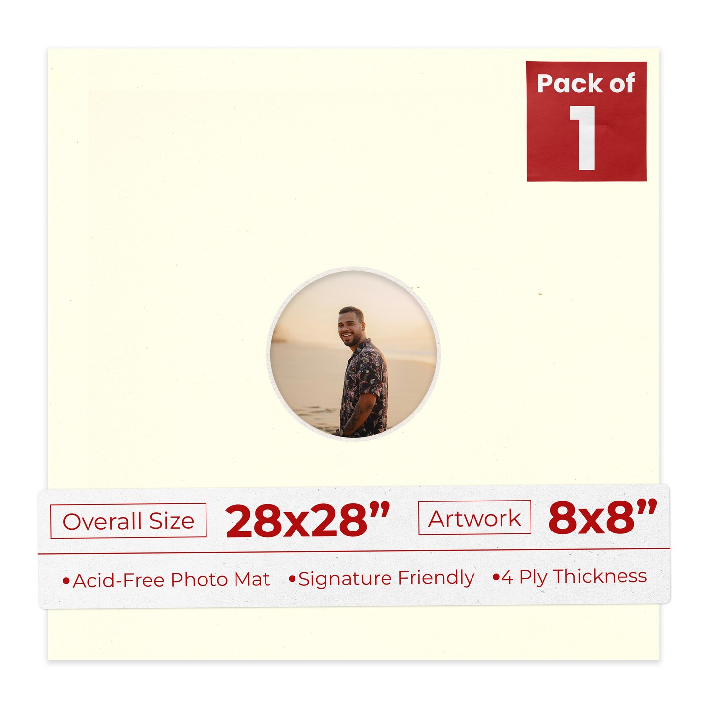 Cream Linen Mat Board for 28x28 Frames - Circle Opening for 8x8 Photos ...