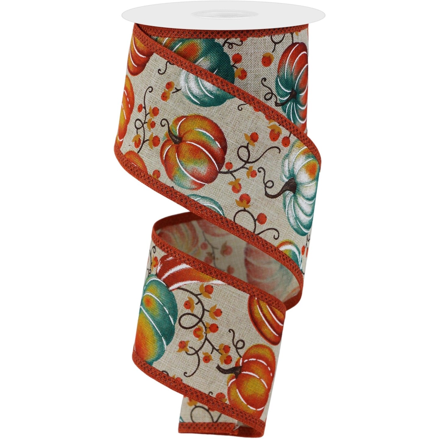 2.5&#x22; Pumpkins Bittersweet Ribbon: Light Natural (10 Yards)