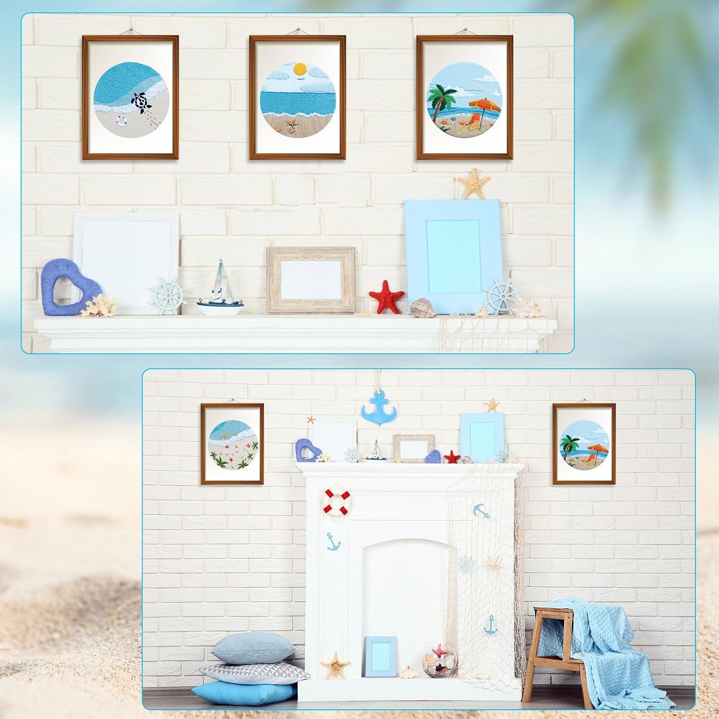 4 Set Ocean Embroidery Kit for Beginners Adults Embroidery Starter Kit Ocean Beach Patterns Hand Crewel Embroidery Kit Cross Stitch Kits