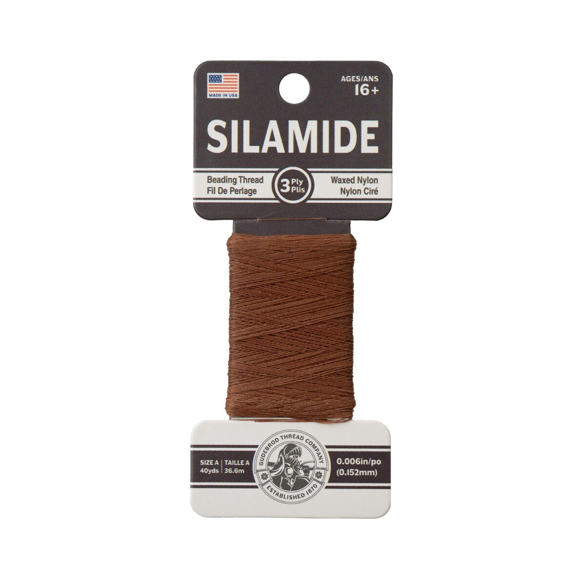 Gudebrod Silamide Size A | Made in USA Waxed Beading Thread, 40yd