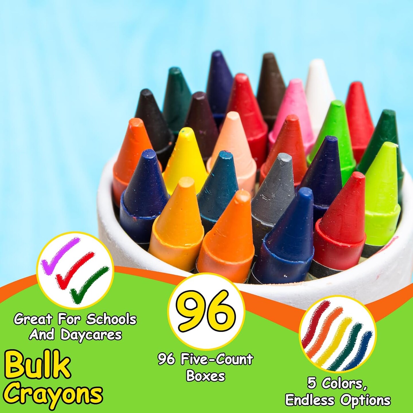 96 Pack Crayons, 5 Per Box in Assorted Bundle Art Sets (Multicolor)