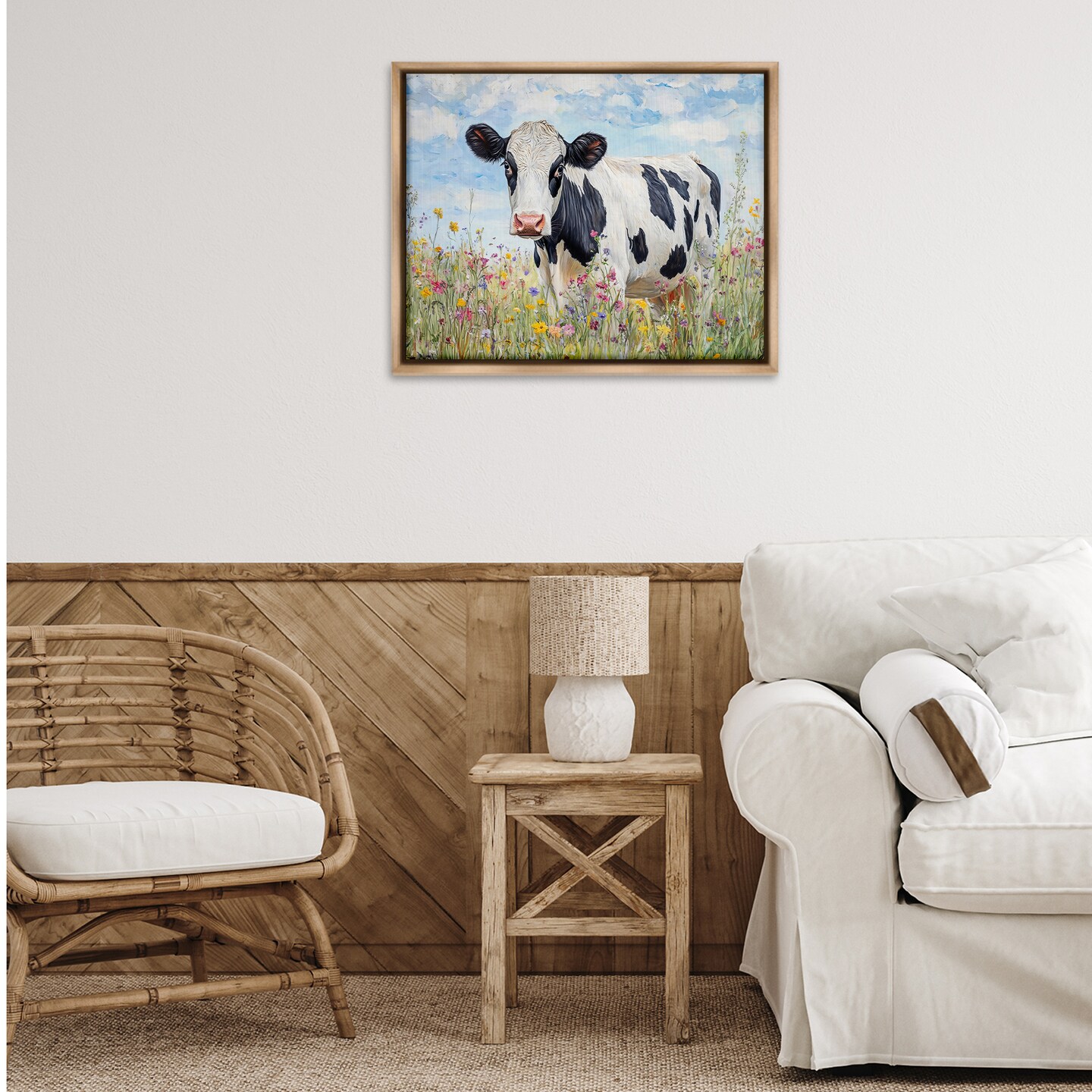 Stupell Industries Holstein Cow in Meadow Floating Frame By Franklyn Gregory