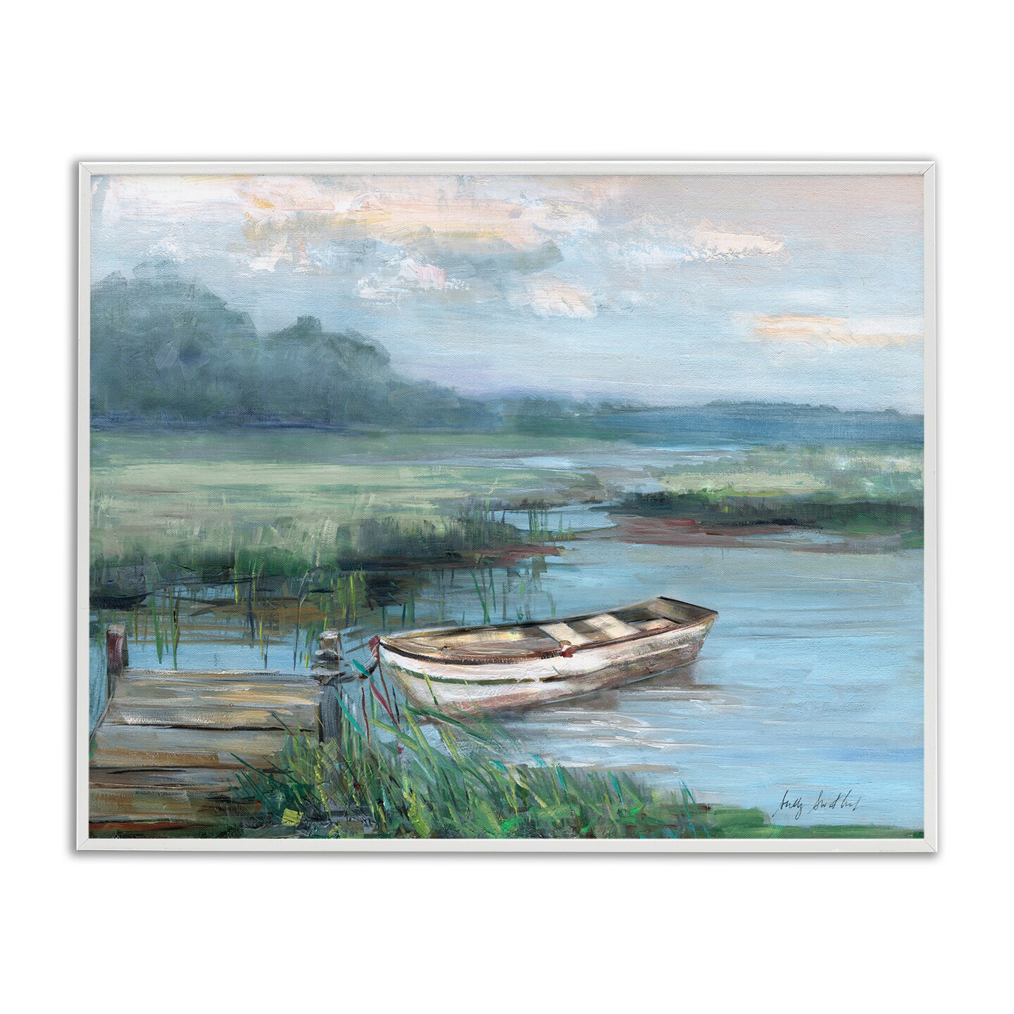 Stupell Industries Docked Rowboat at Lake's Edge Framed Giclee By Sally Swatland