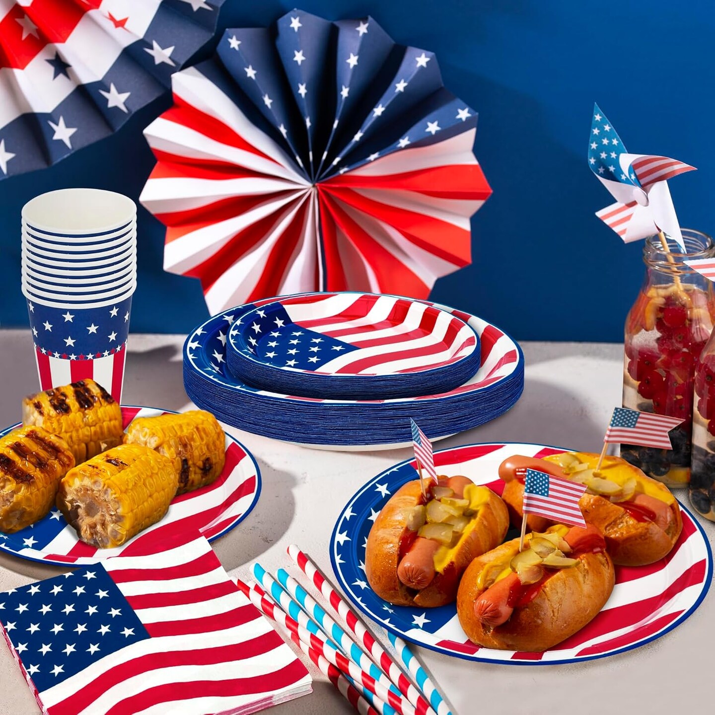 96PCS 4th of July Party Supplies – Plates, Napkins, Cups for 24 Guests, Patriotic Dinnerware Set