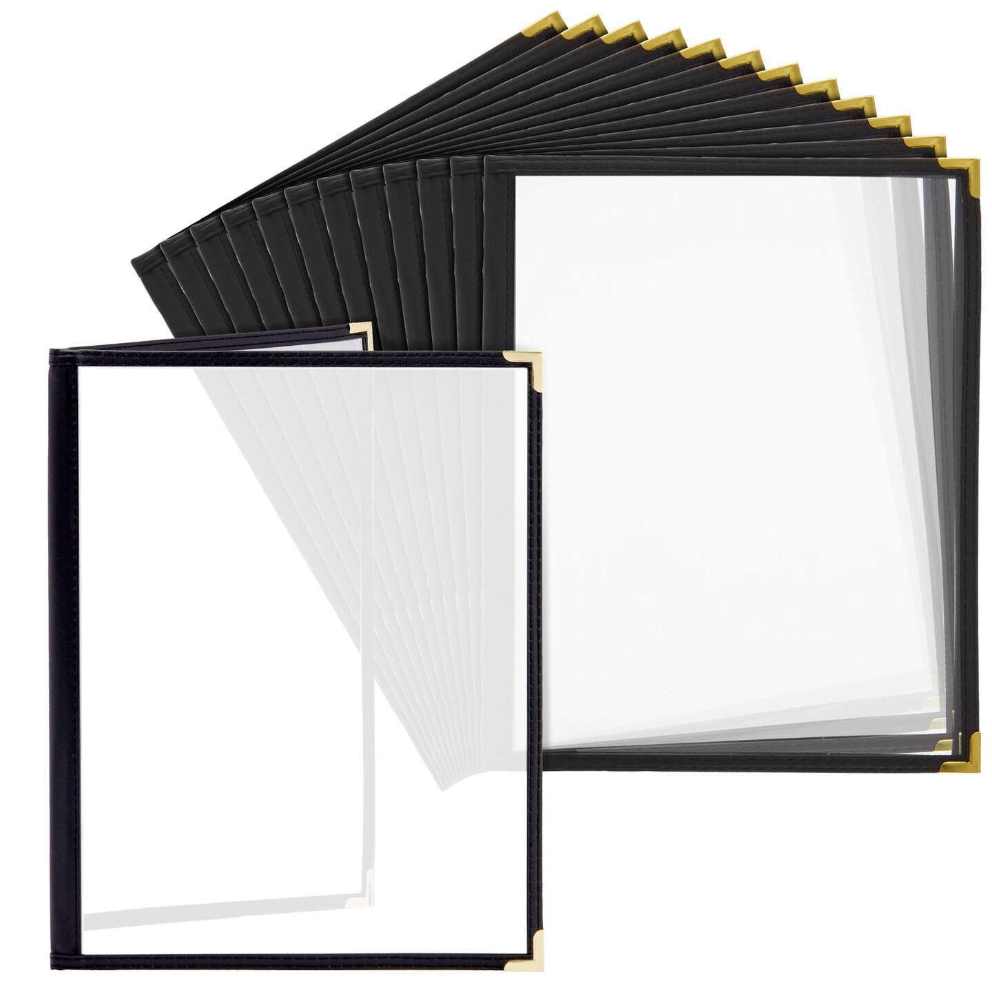 12 Pack Clear Restaurant Menu Covers, Letter Size Holders with Double Panels, Metal Corners (8.5 x 11 in)