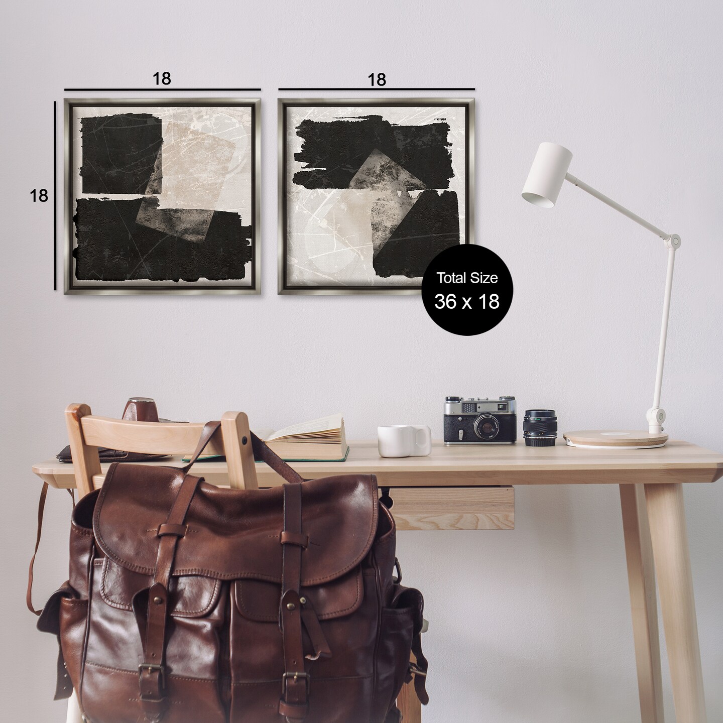 Stupell Industries Black & Beige Abstract Shapes 2pc Floating Frame Set By Daniela Santiago